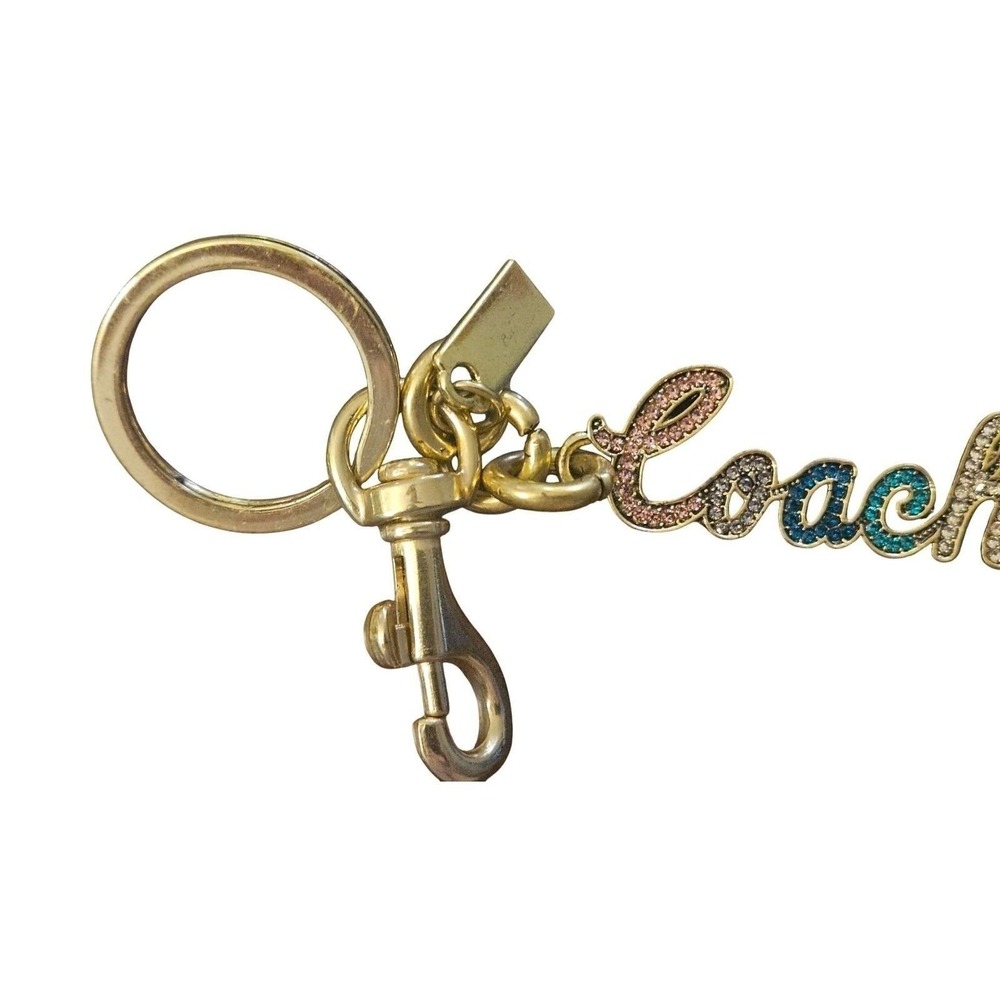 Coach Script Logo Ombre Rhinestone Bag Charm Gold Tone Keychain Accessory View 4